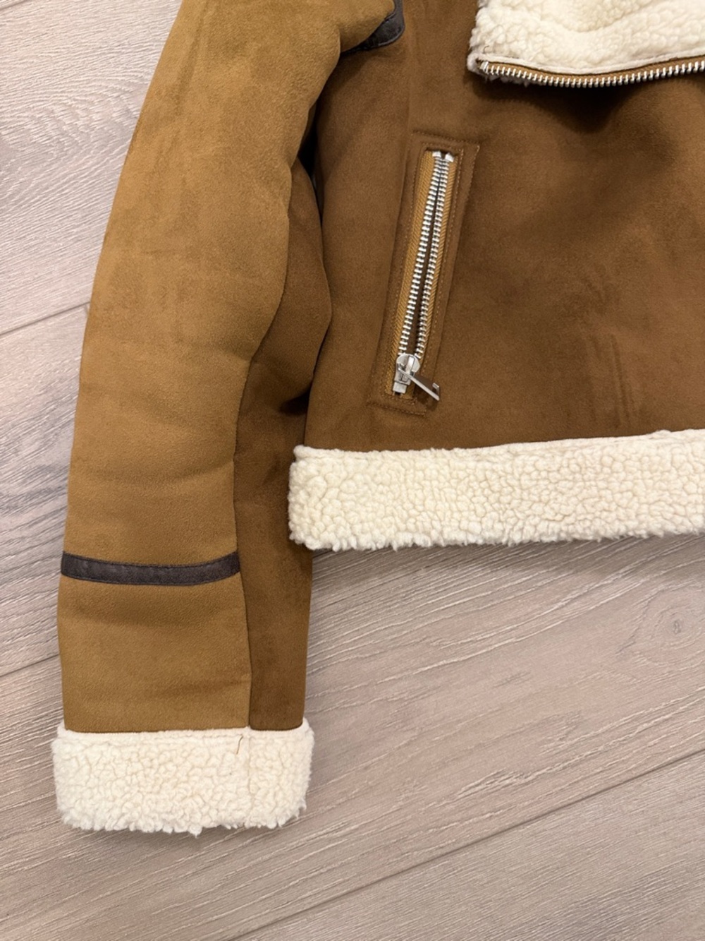 Zara Fleeced Brown Suede Jacket - Picture 5 of 7